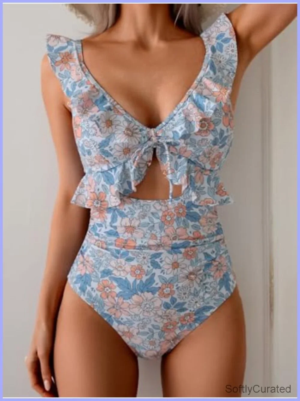 One Piece Swimsuit Tummy Control Ruched V-Neck Push Up Bathing Suit